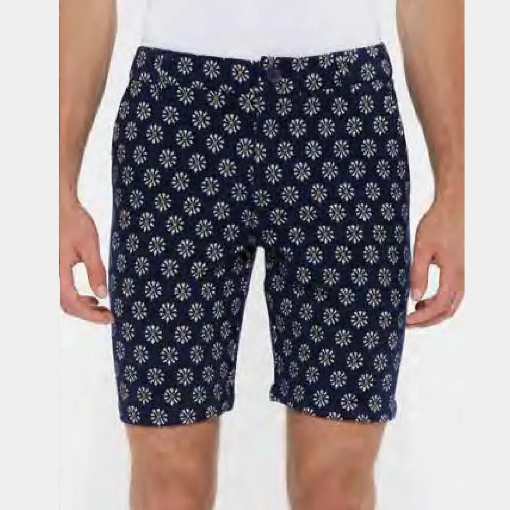 Men's Navy Floral Print Flat Front Shorts